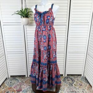 Natural Life Isabella Floral Print Maxi Dress Sleeveless‎ Tie Front Size S